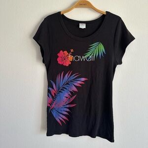 Vintage Y2K Hawaii T Shirt Baby Tee Black Floral Flowers Crazy Shirt